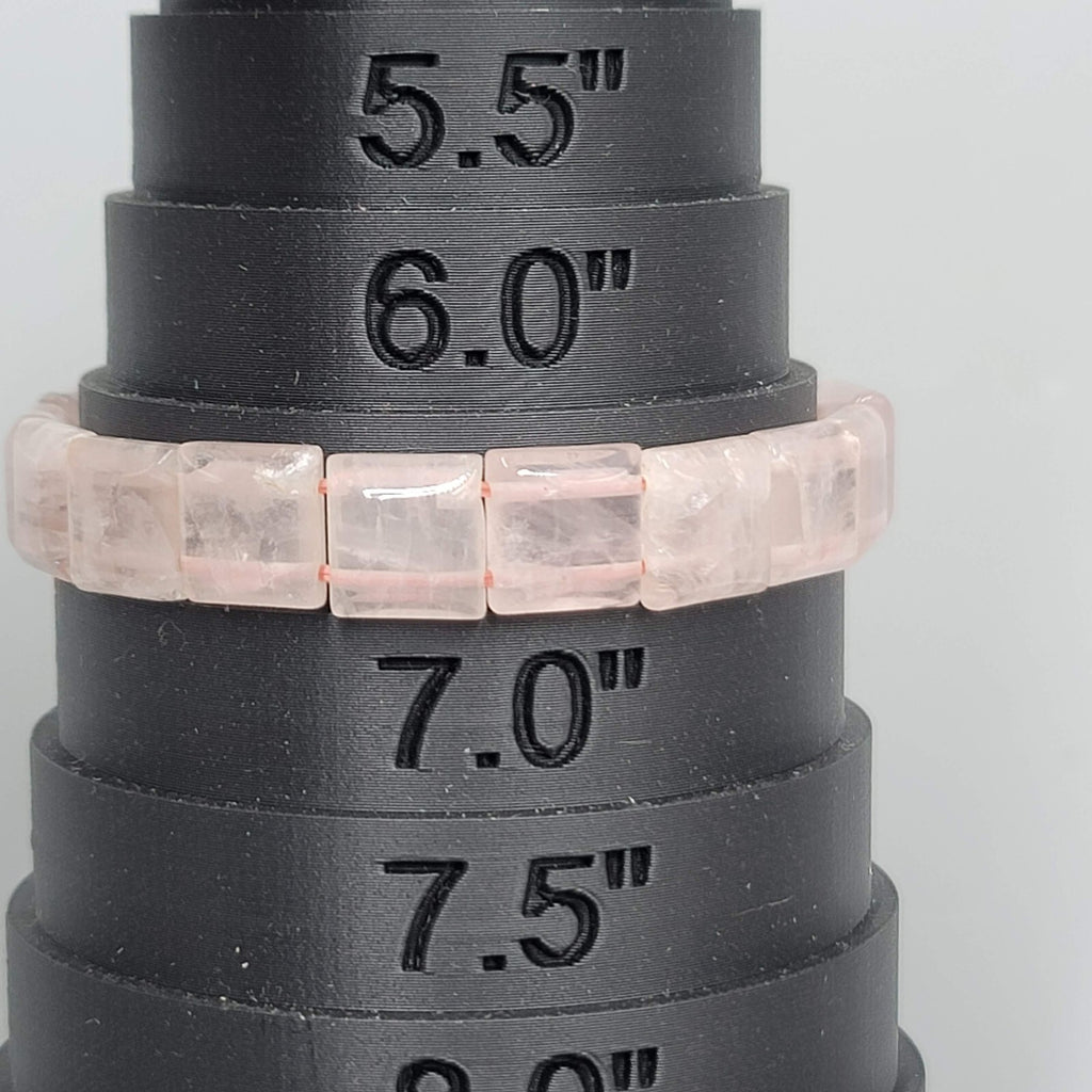 Pink Quartz Square Bead Bracelet Elastic 6.5"