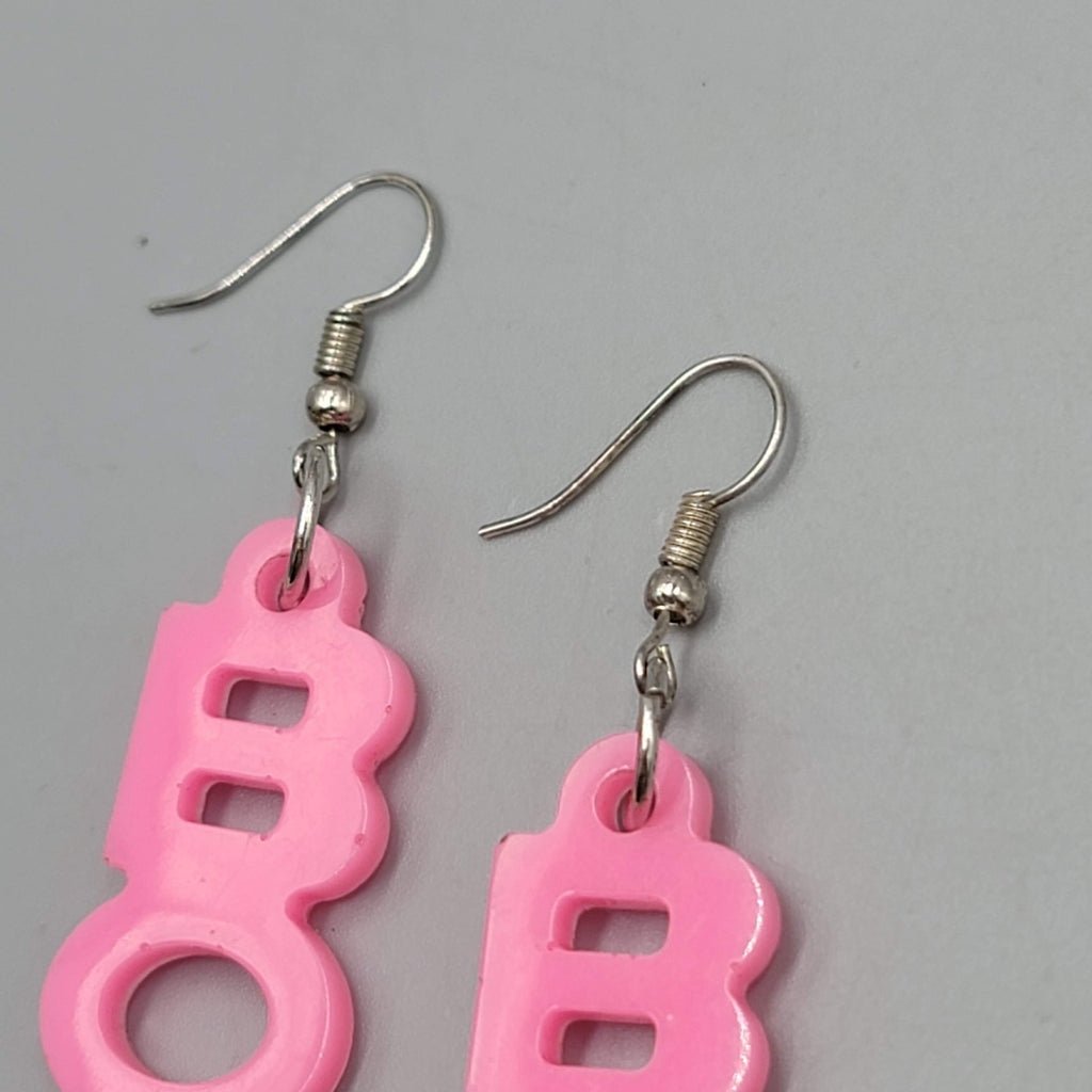 PInk BOO Pierced Earrings Silver tone Dangle 2"