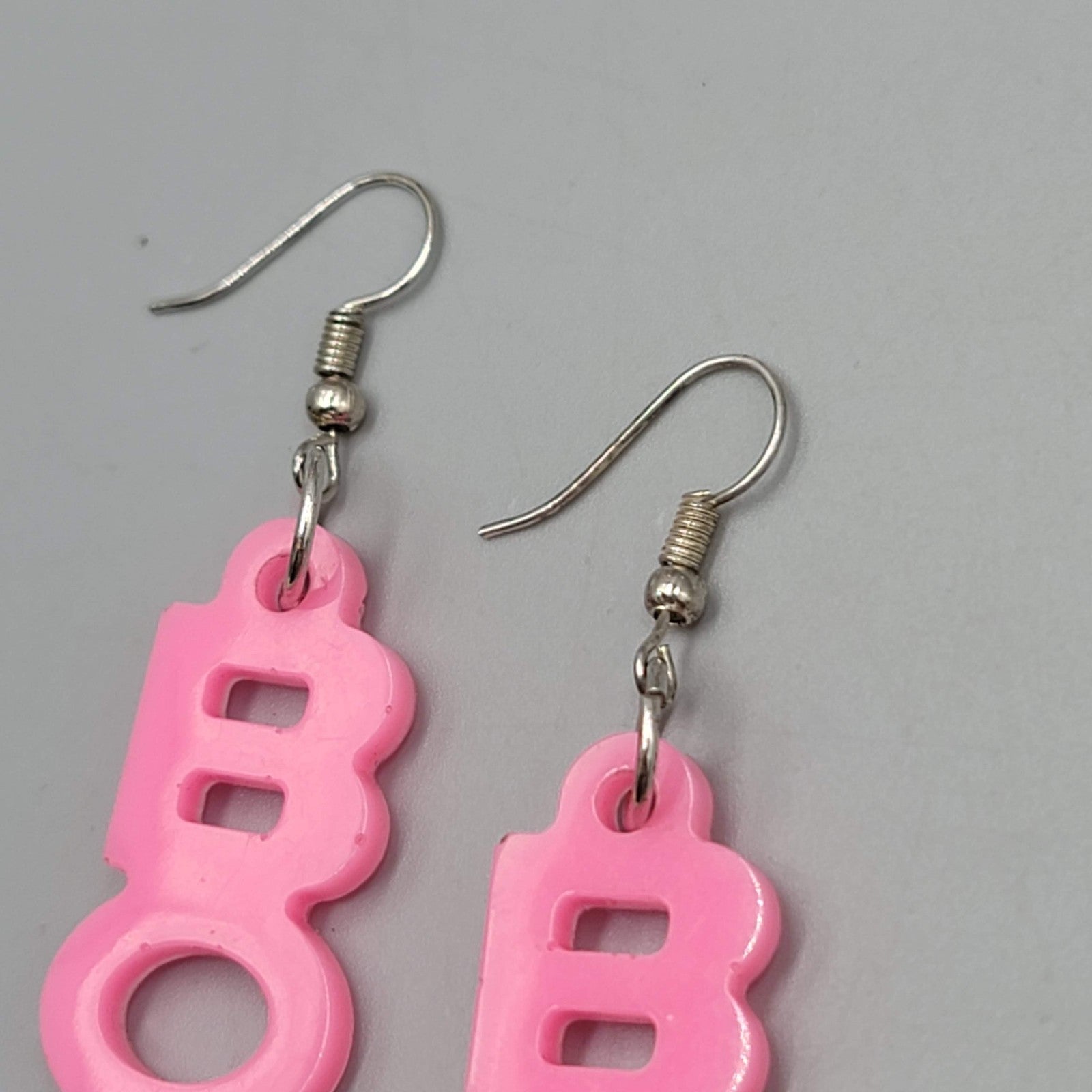 PInk BOO Pierced Earrings Silver tone Dangle 2"