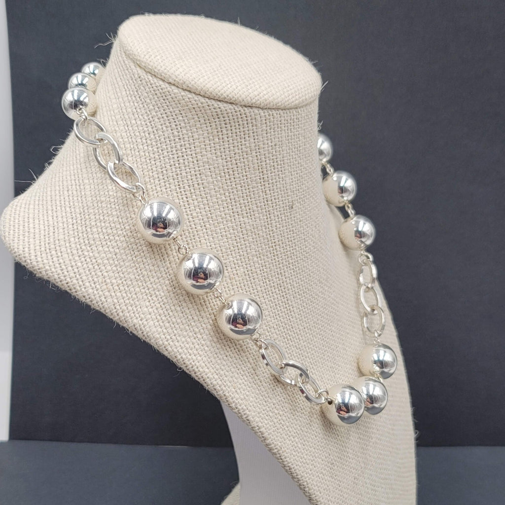 Necklace Silver tone Ball and Link Chain Statement Large Bead 18"-21"