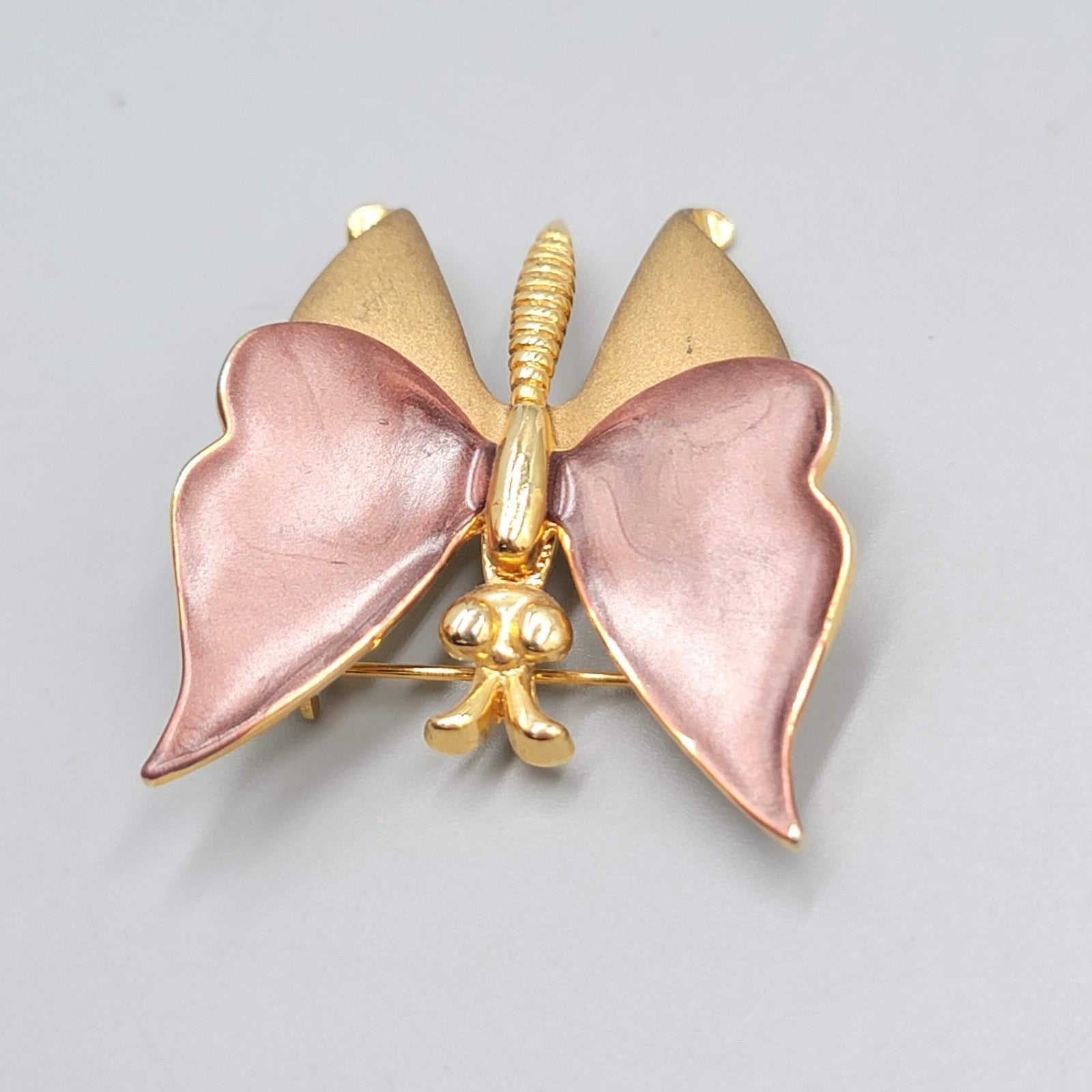 Butterfly Brooch Brown Enamel Gold tone Vintage Estate 1.75"