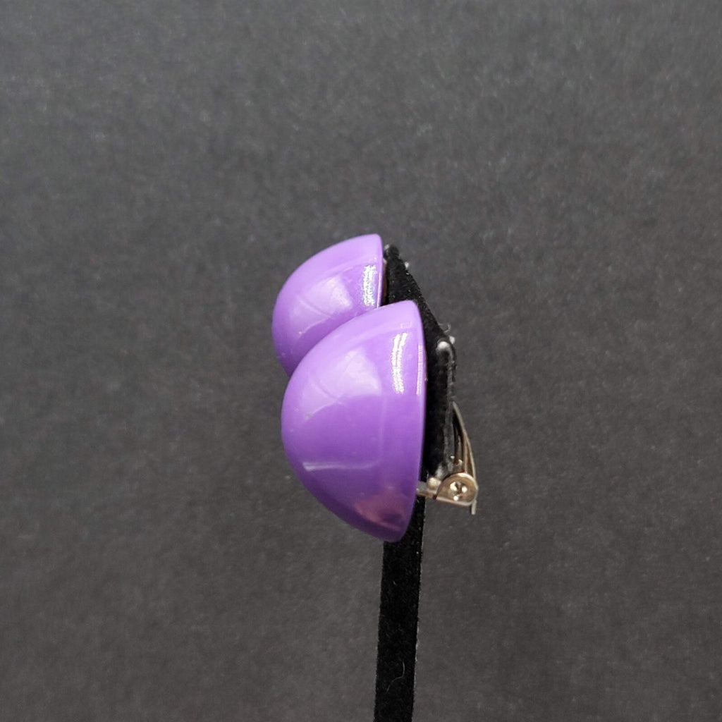Vintage Clip on Earrings Purple Acrylic Dome Studs 1"