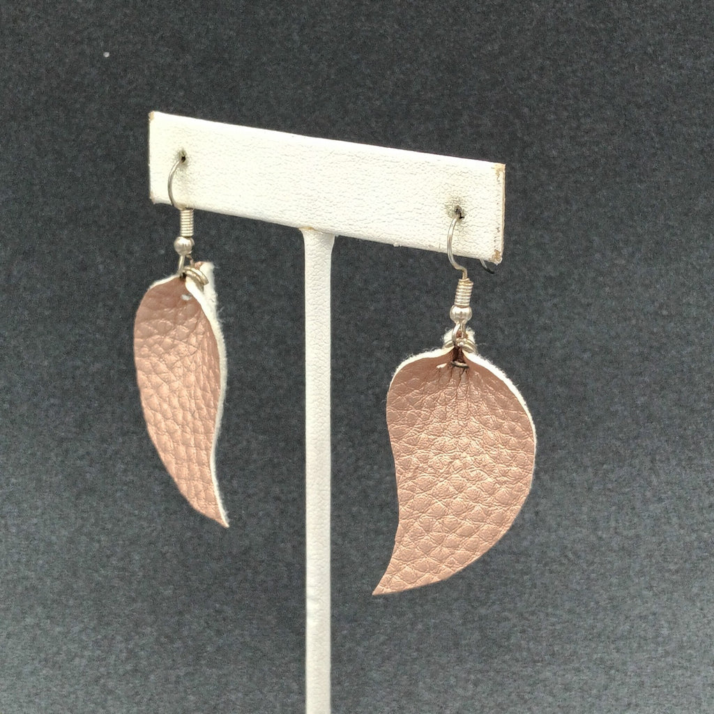 Pierced Earrings Silver tone Pink Faux Leather Felt Dangle 1 5/8"