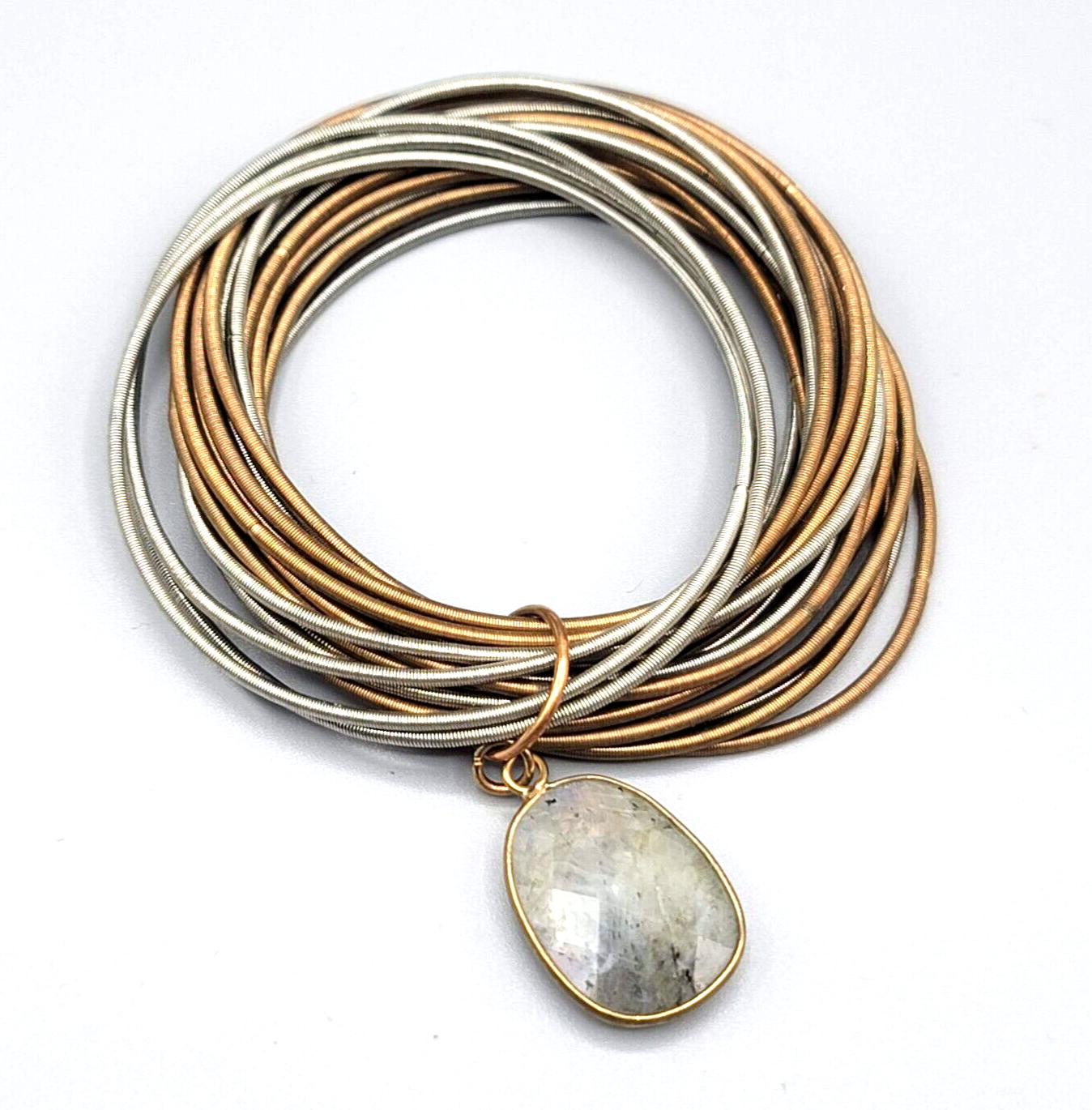 Speckle Stone Bracelet Multi Spring Strand Statement Copper Silver tones 7"