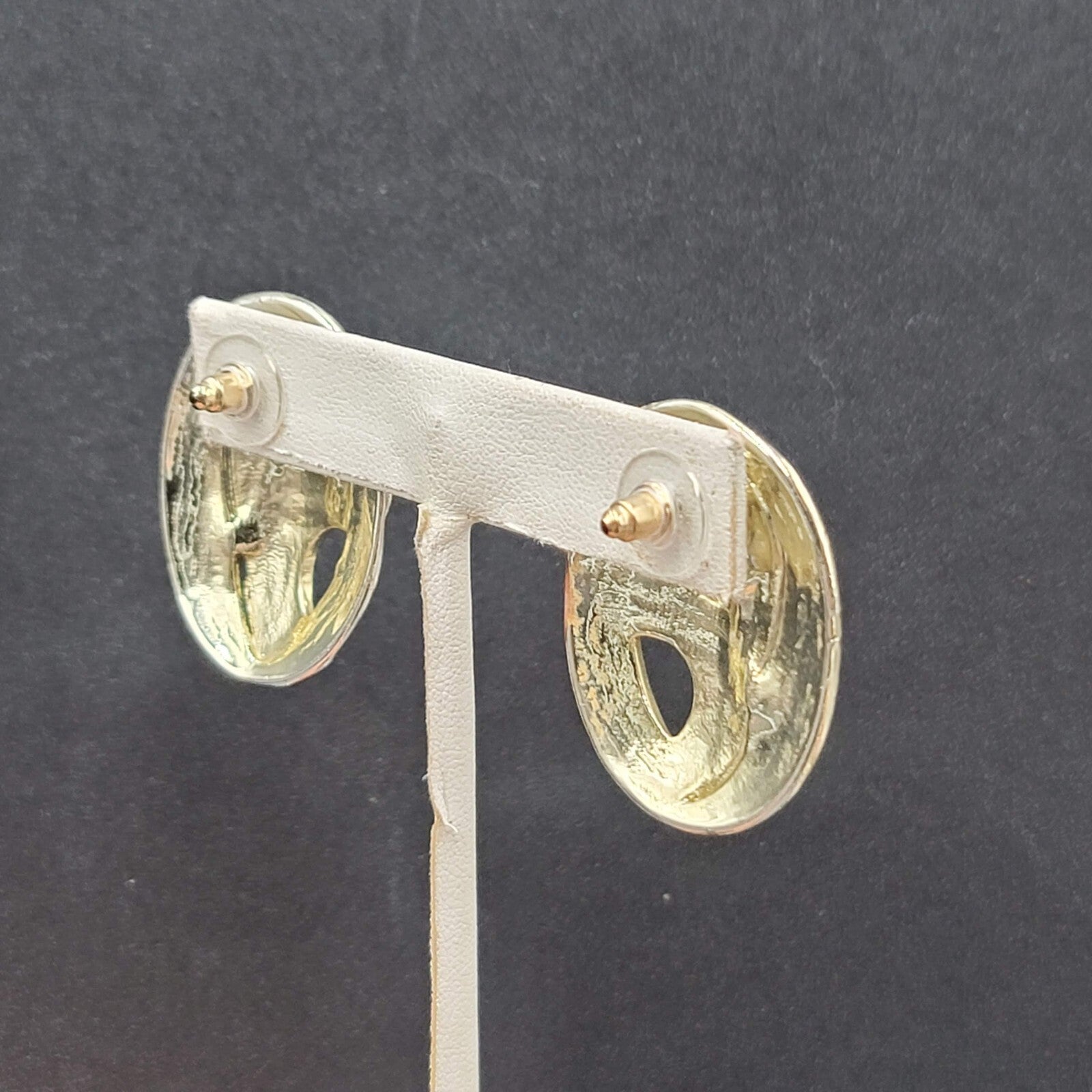 Vintage Pierced Earrings Purple Teal Blue Swirl Enamel Gold tone Drop 1.5"