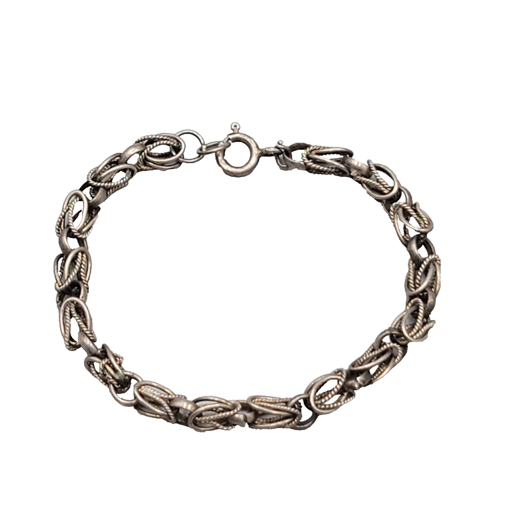 Vintage Byzantine Chain Bracelet Silver Tone Small Spring Ring Clasp 6 in