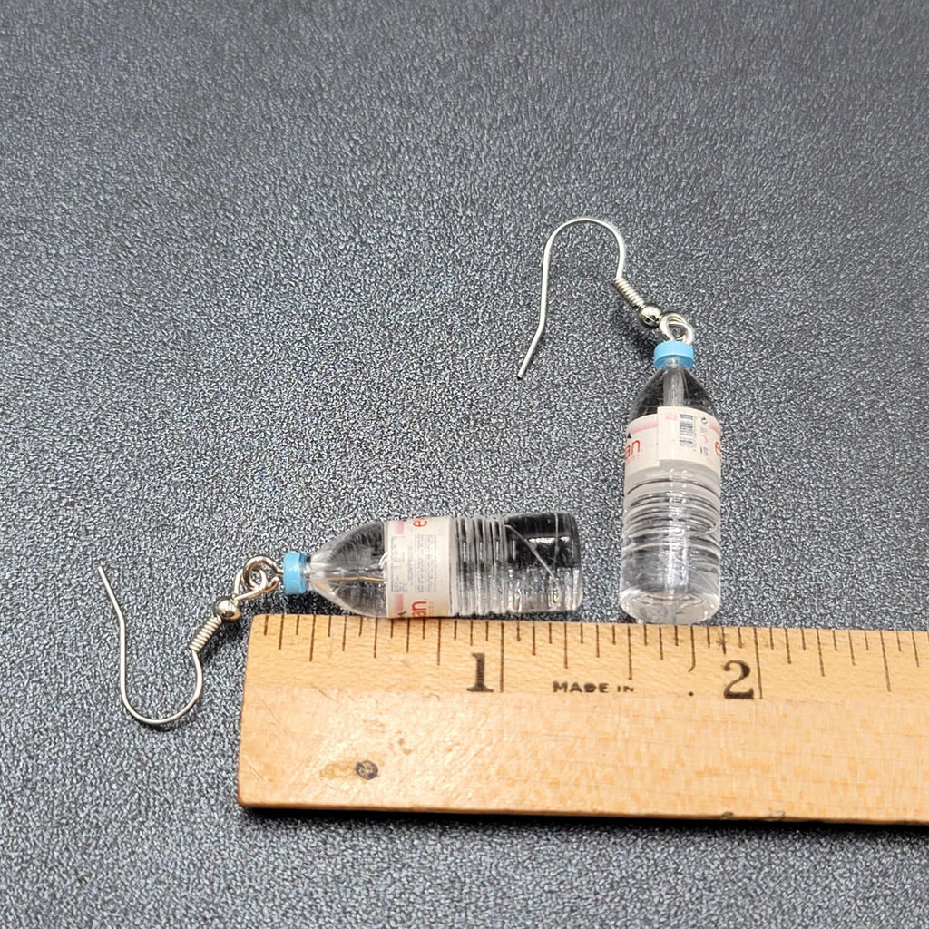 Pierced Earrings Miniature Evian Water Bottle Dangle 1.25"