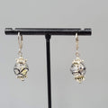Clear Black Swirl Glass Bead Pierced Earrings Silver tone Dangle 3/4"