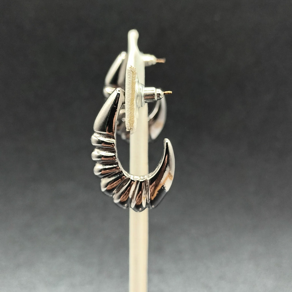 Vintage Pierced Earrings Silver tone Scalloped Open Oblong Hoop Drop 1 1/4"