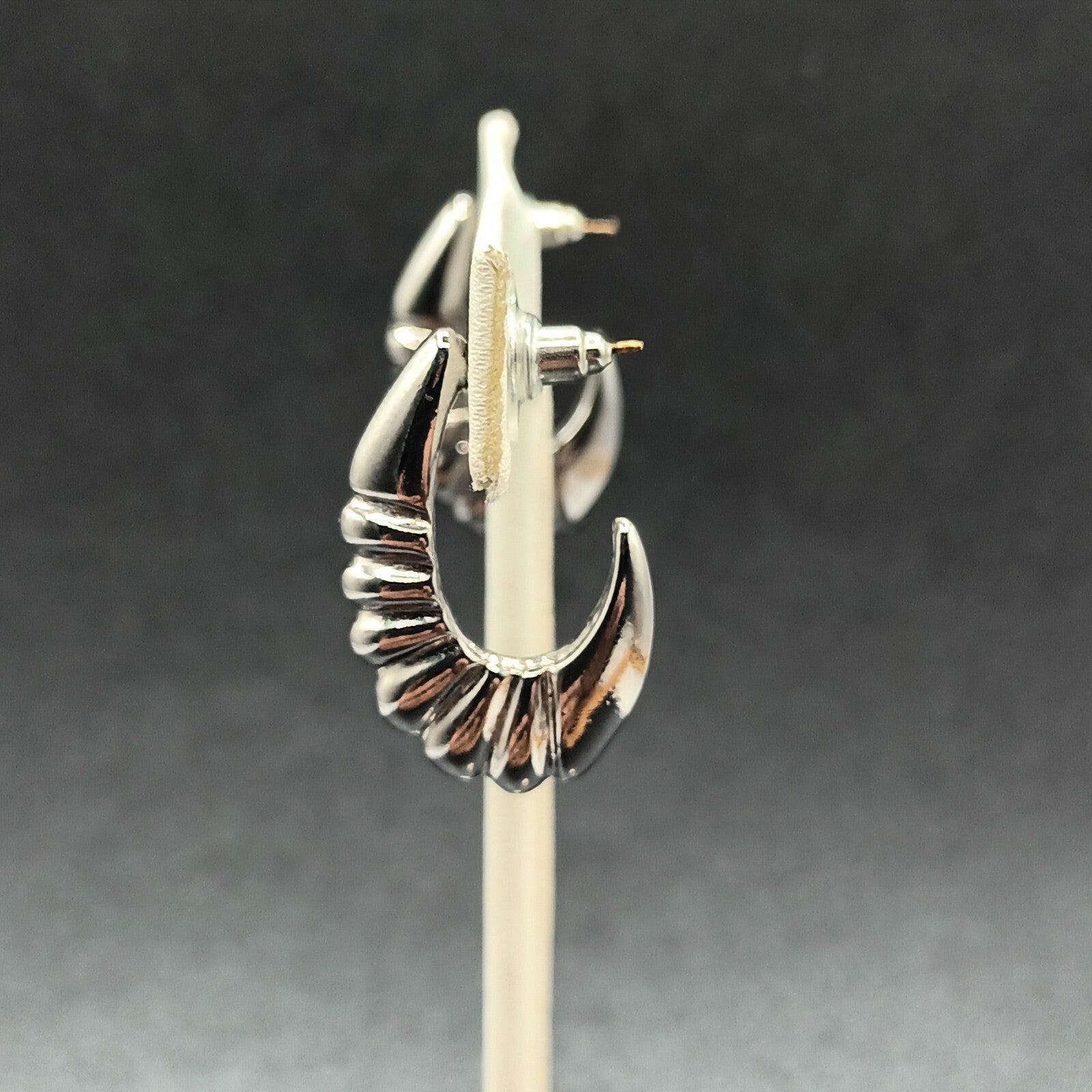 Vintage Pierced Earrings Silver tone Scalloped Open Oblong Hoop Drop 1 1/4"