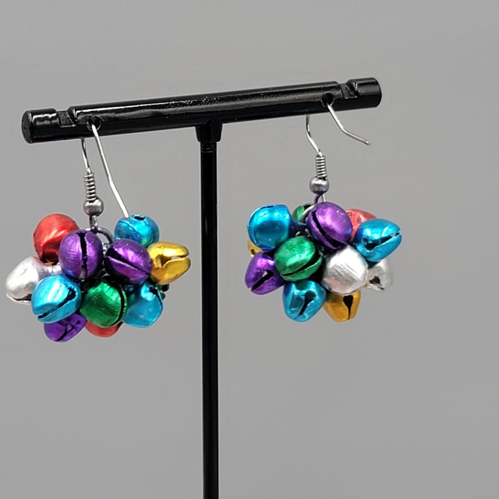 Jingle Bells Pierced Earrings Multi Color Dangle 7/8"