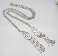 Vintage Lariat Necklace MCM Statement Silver tone LONG 36" + 5.5" Tassels