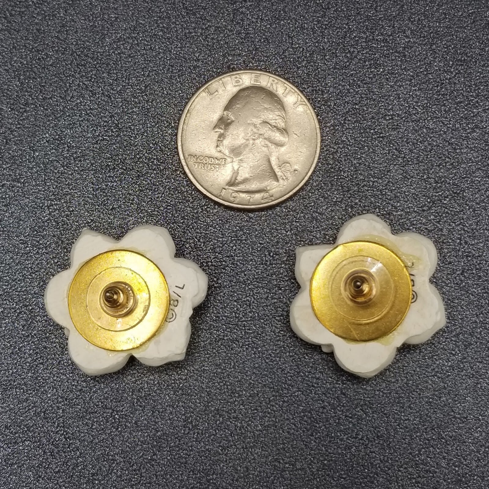 Pierced Earrings White Resin Flower Crystal Accent Stud 1"
