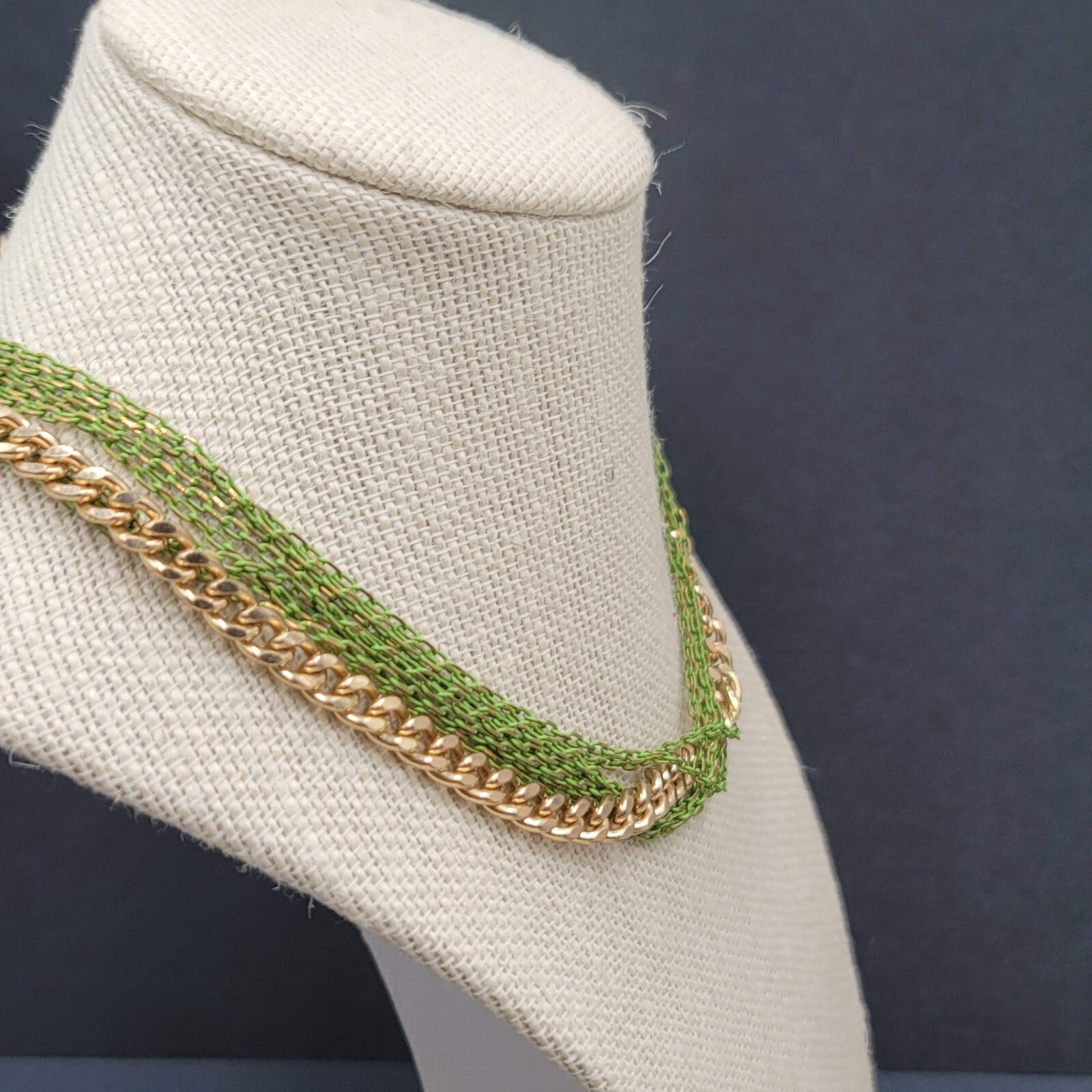 VCLM Multi Chain Necklace Gold tone Green Enamel 16-19 in