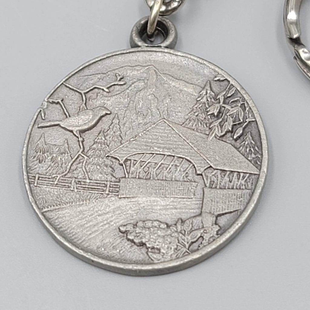 Vintage Rawcliffe Pewter I Love Covered Bridges Keychain 1985