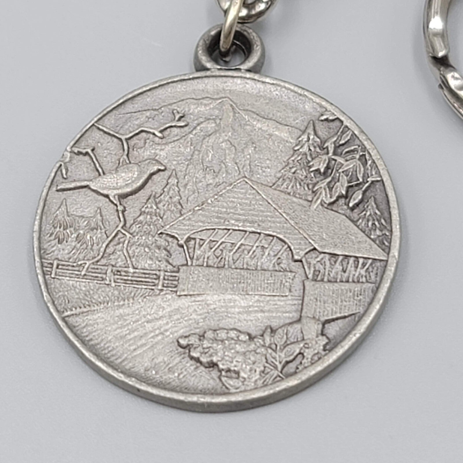 Vintage Rawcliffe Pewter I Love Covered Bridges Keychain 1985