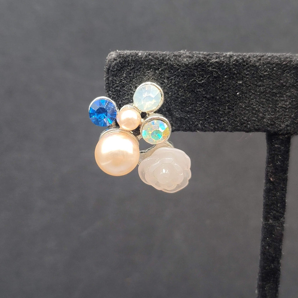 Pierced Earrings Multicolor Bead Rose Cluster Drop Gold tone 1"