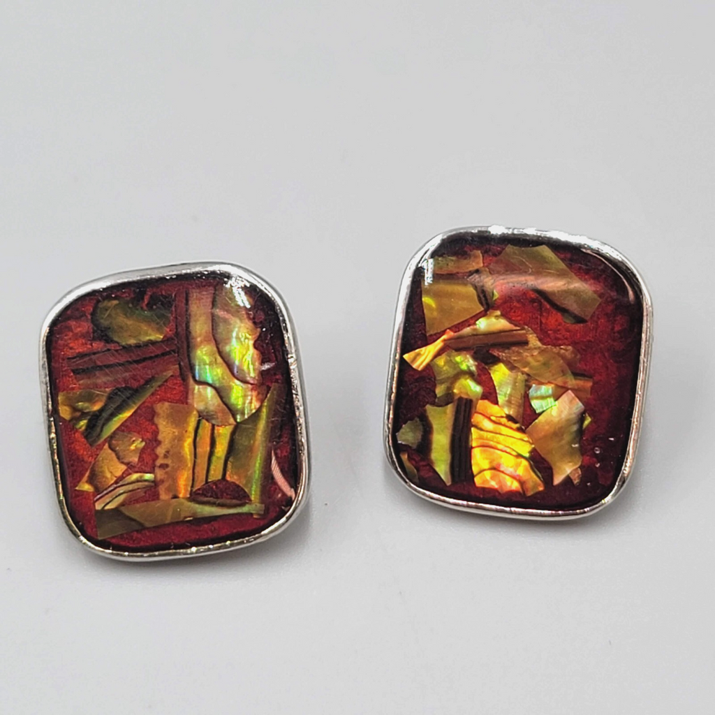 Multicolor Resin Confetti Pierced Earrings Silver tone Drop 1"