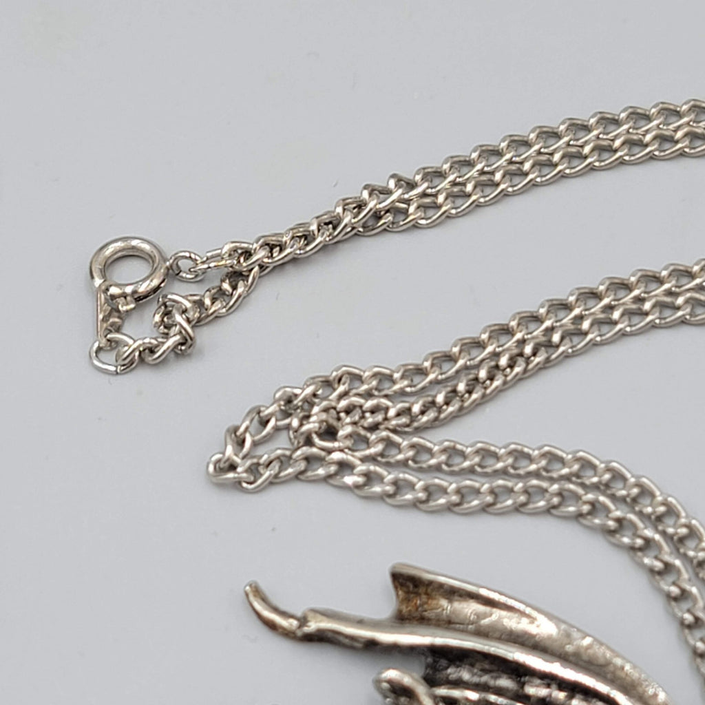 Vintage Red Eye Demon Necklace Silver tone Chain Metal Rocker Goth 20"