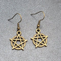 New Pentacle Pierced Earrings Star in Circle Bronze tone Dangle 3/4"