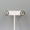 Round Gray Metal Clear Rhinestone Pierced Earrings Studs 5/8"