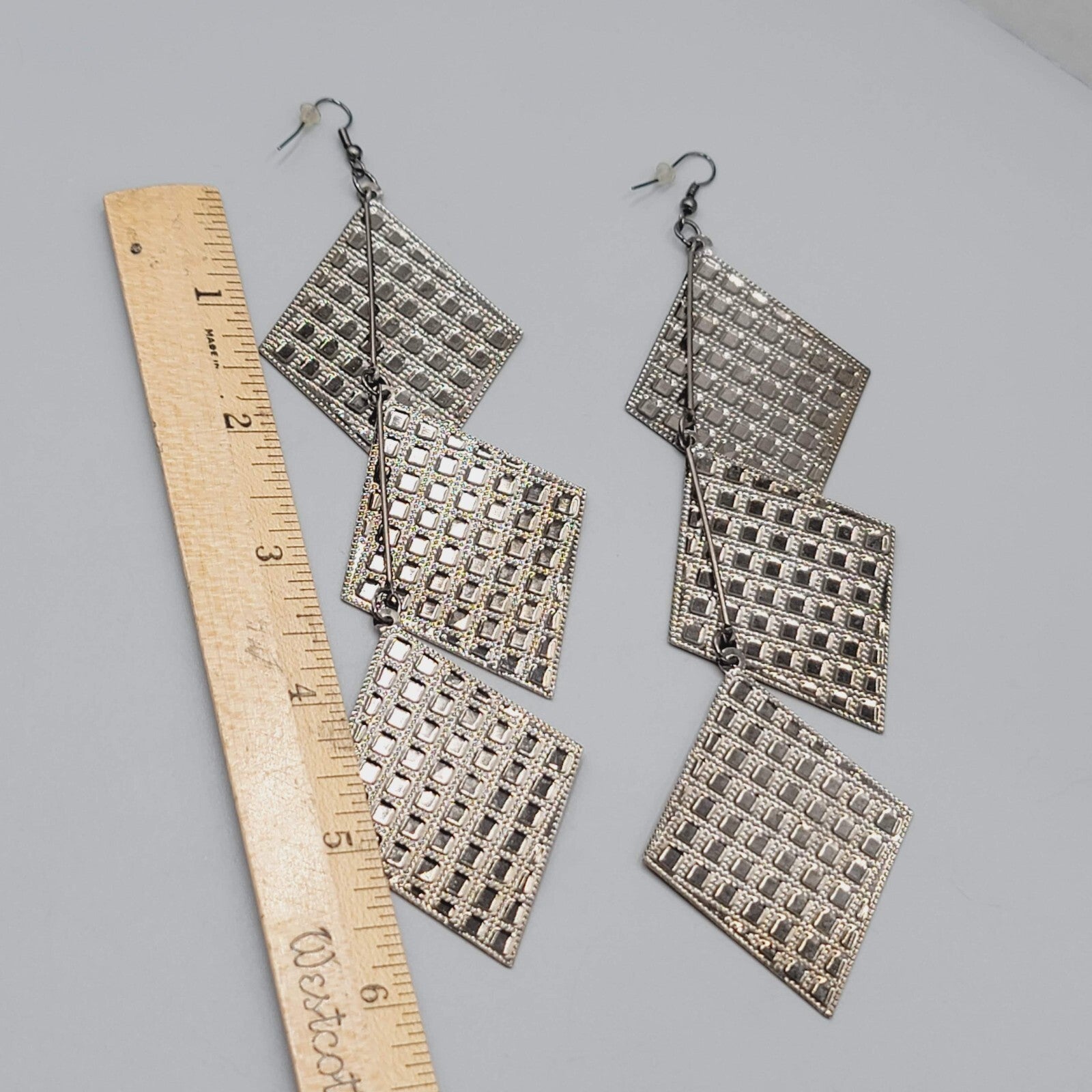Extra Long Statement Pierced Earrings Bronze tone Embossed 5.5"