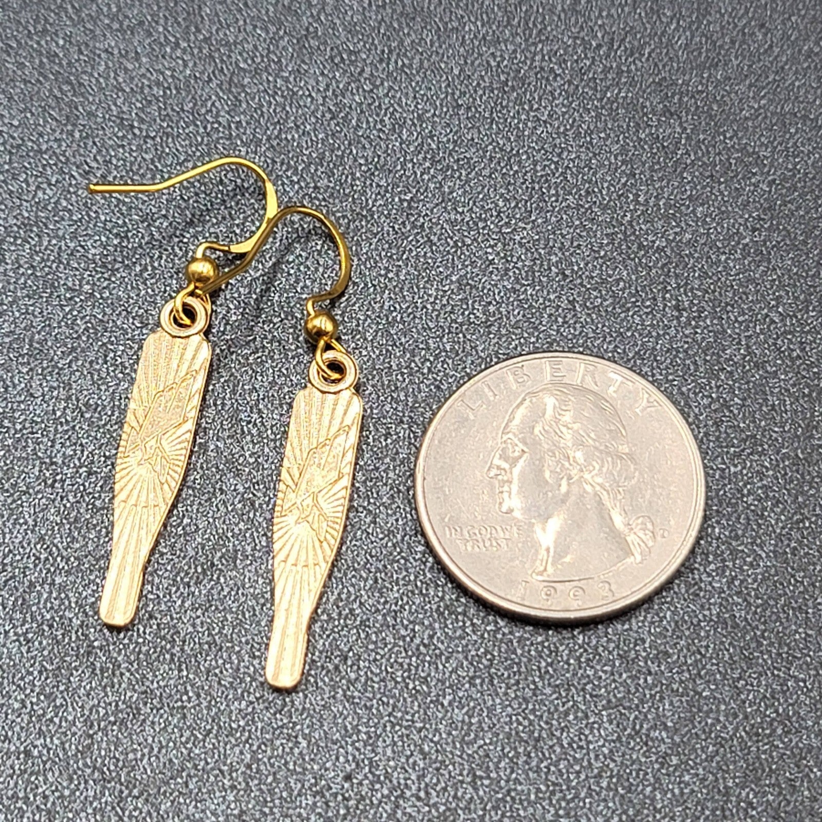 Nurse Thermometer Pierced Earrings Red White Enamel Gold tone Dangle 1 1/8"