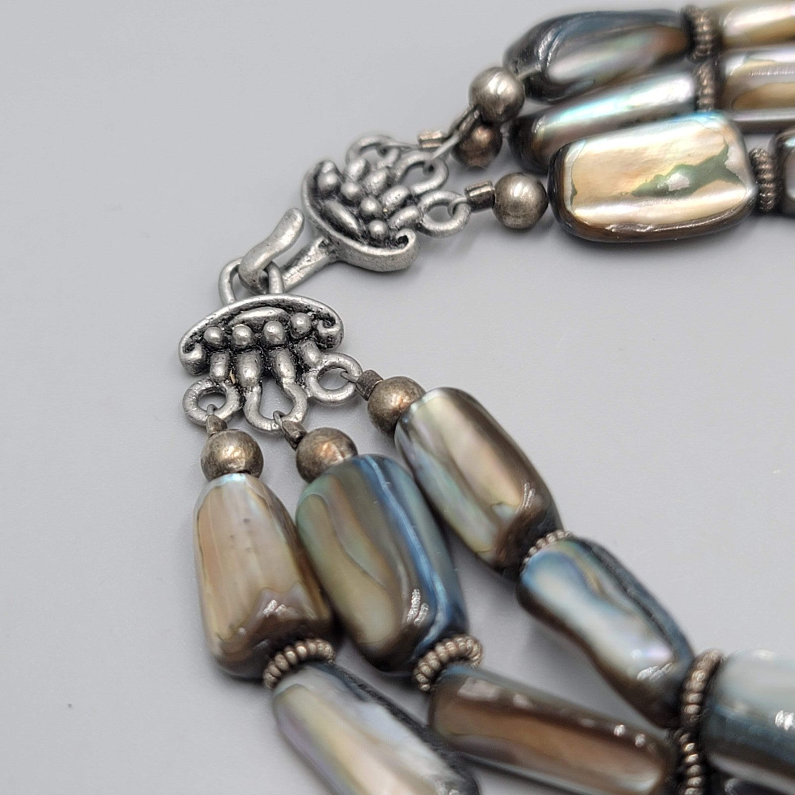 Multi color Natural Shell Bead Bracelet Triple Strand 8"