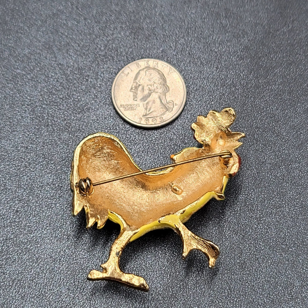 Vintage Rooster Brooch Gold tone Sugared Enamel 2.25"