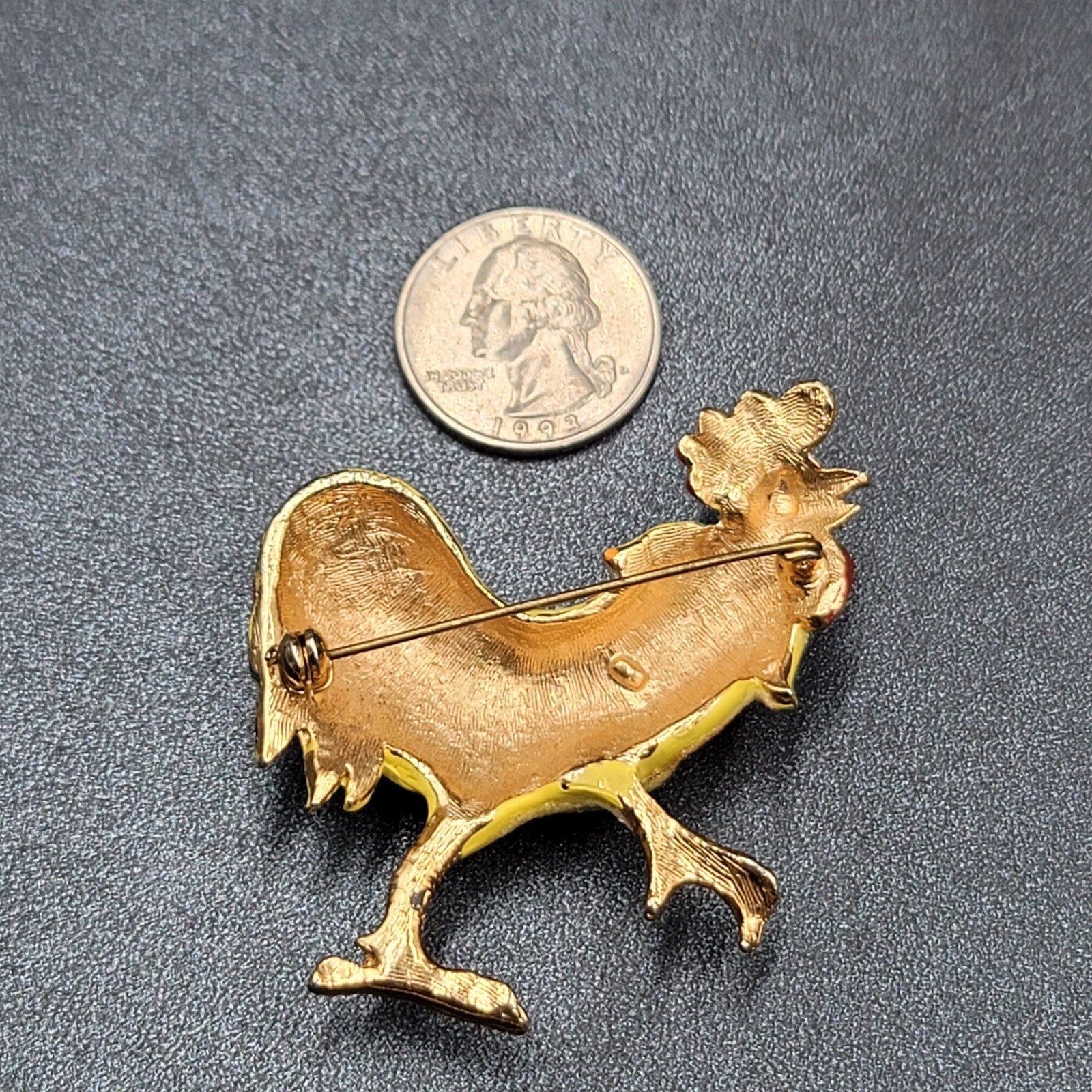 Vintage Rooster Brooch Gold tone Sugared Enamel 2.25"
