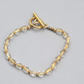 Gold tone Bracelet Clear Faceted Glass Bead Toggle Closure 6.5"