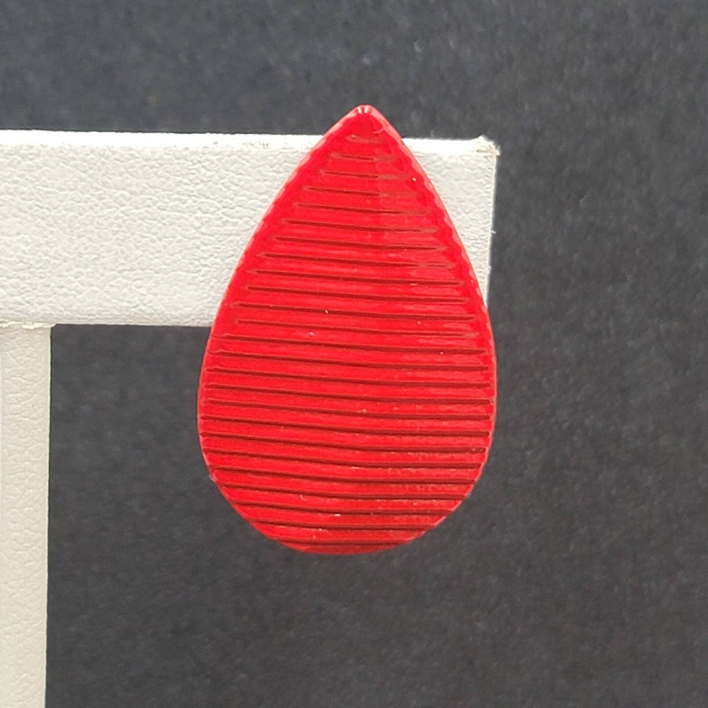 Vintage Clip on Earrings Red Enamel Ribbed Teardrop 1.25"