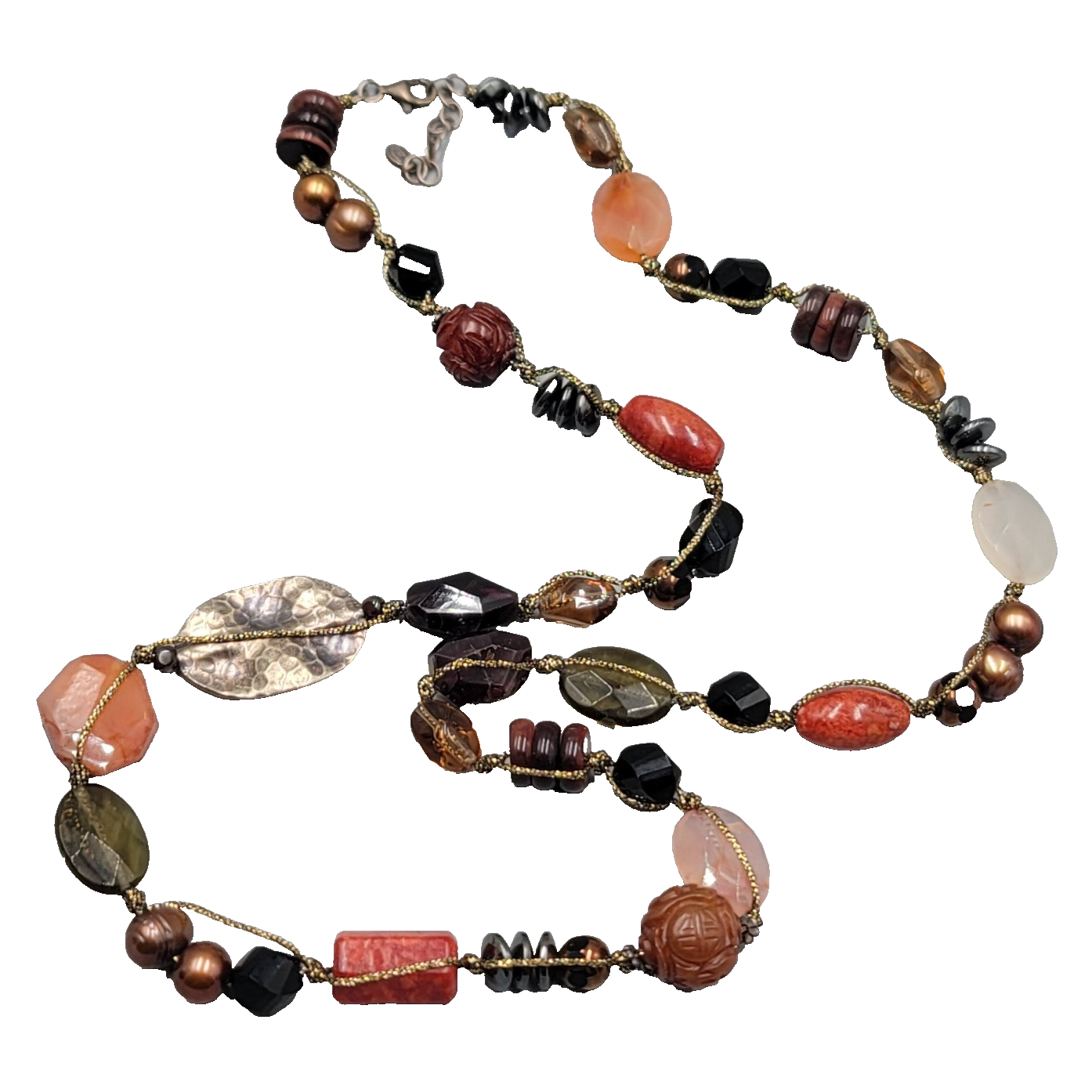 Sterling Silver Multi Bead Necklace Pearl Quartz Agate Multicolor 30"