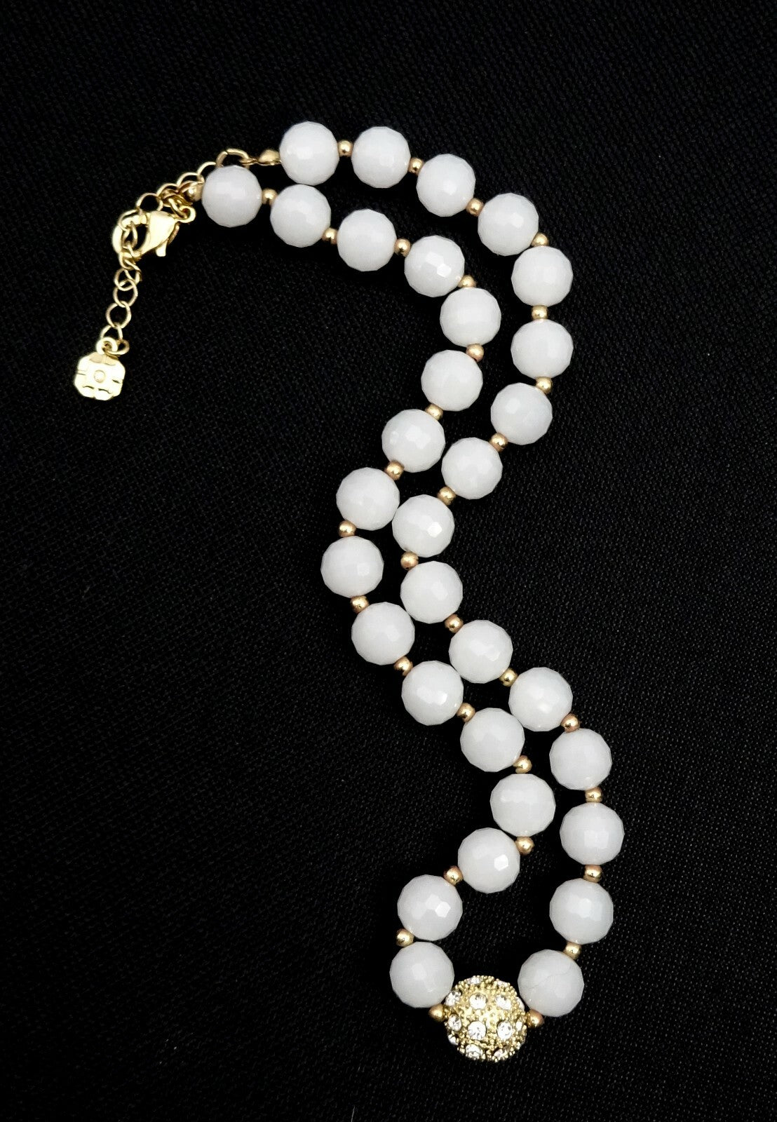 Opaque Faceted Glass Bead Necklace Gold tone 16" - 18"