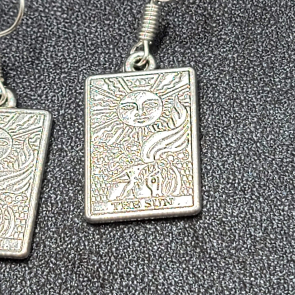 The SUN Tarot Card Pierced Earrings Silver tone 1"