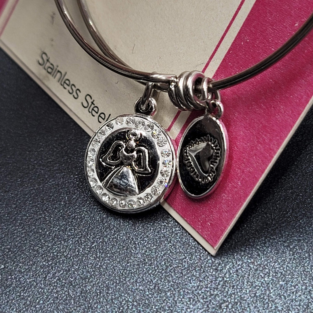 New Footnotes Guardian Angel Stainless Steel Bracelet w Charms Silver tone