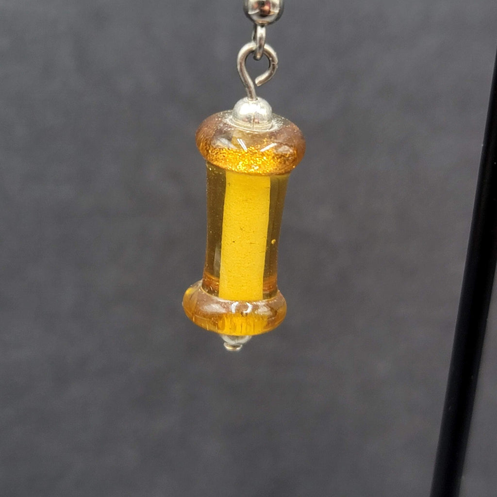 Pierced Earrings Silver tone Orange Art Glass Bead Dangle 1"