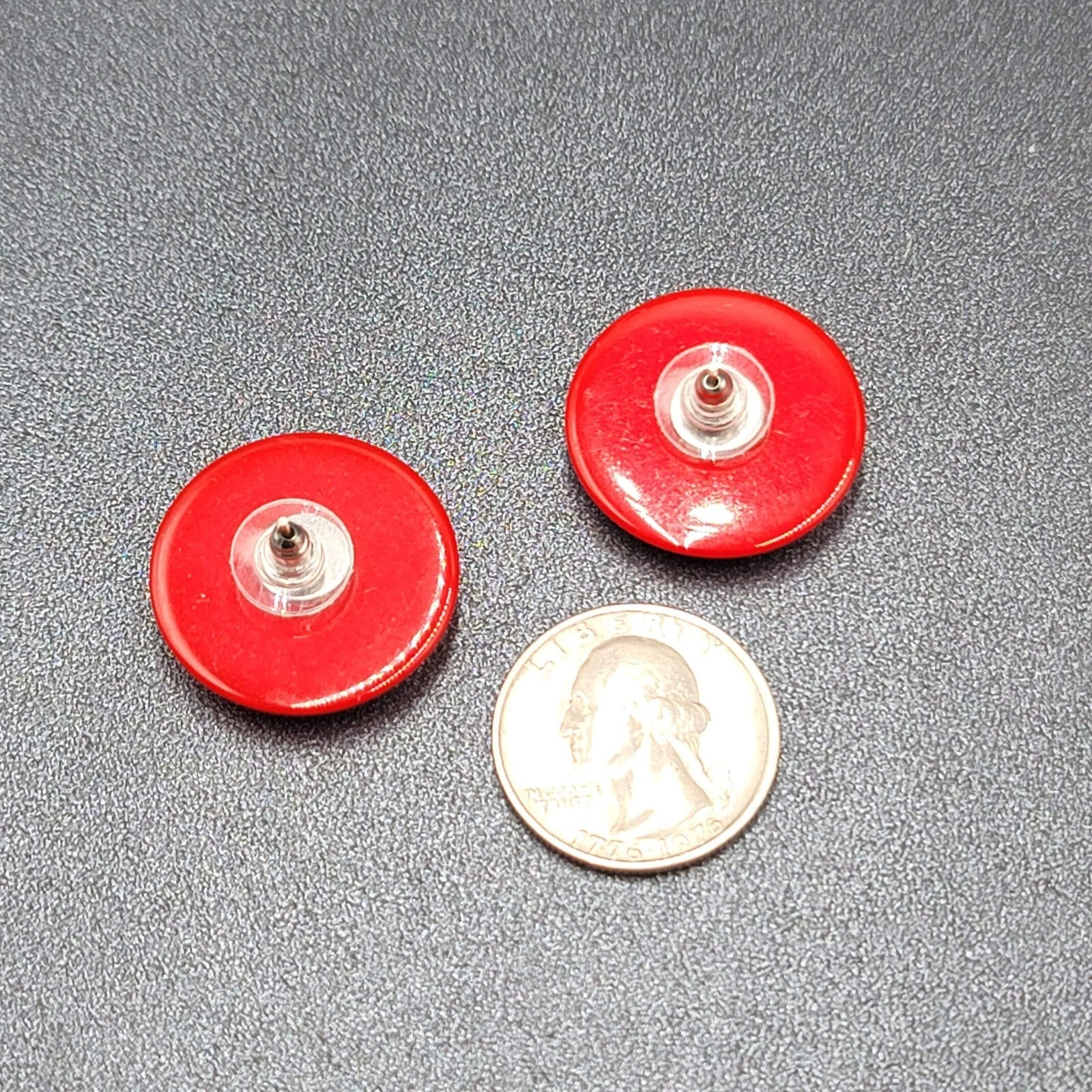 Vintage Pierced Earrings Bright Red and White Acrylic Round Studs 1"