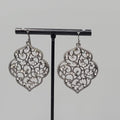 Pierced Earrings Black Metal Crystal Rhinestone Filigree Dangle 1.75"
