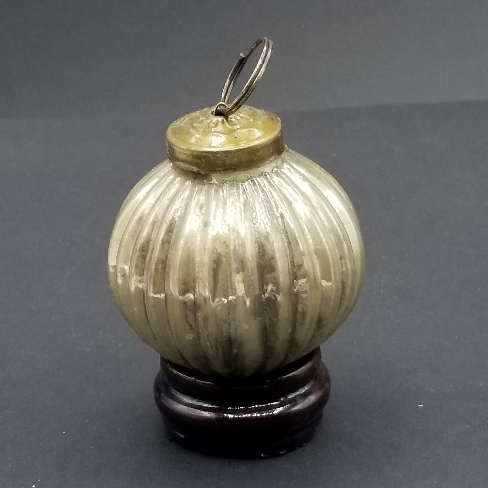 Vintage Kugel Style Silver Gray Blown Glass Ribbed Christmas Ornament 2"