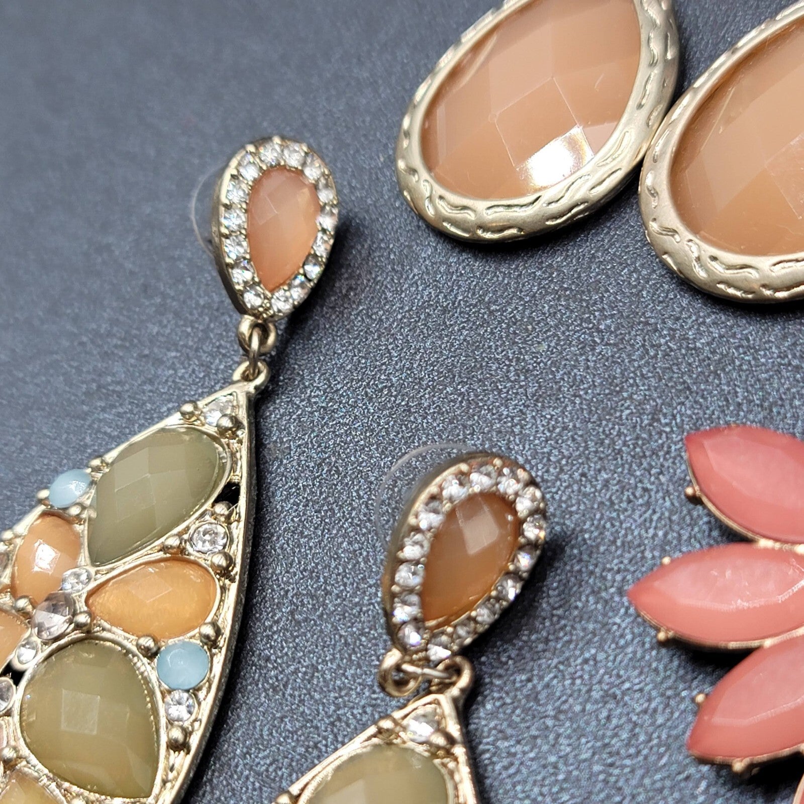 Lot of 3 Pierced Earrings Modern Statement Gold tone Pastel Colors