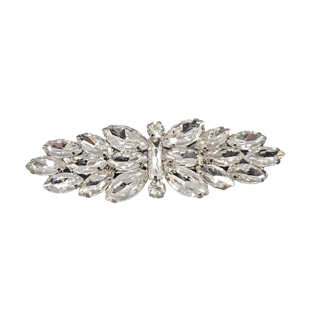 Vintage Long Clear Rhinestone Brooch Silver tone 3.75 in
