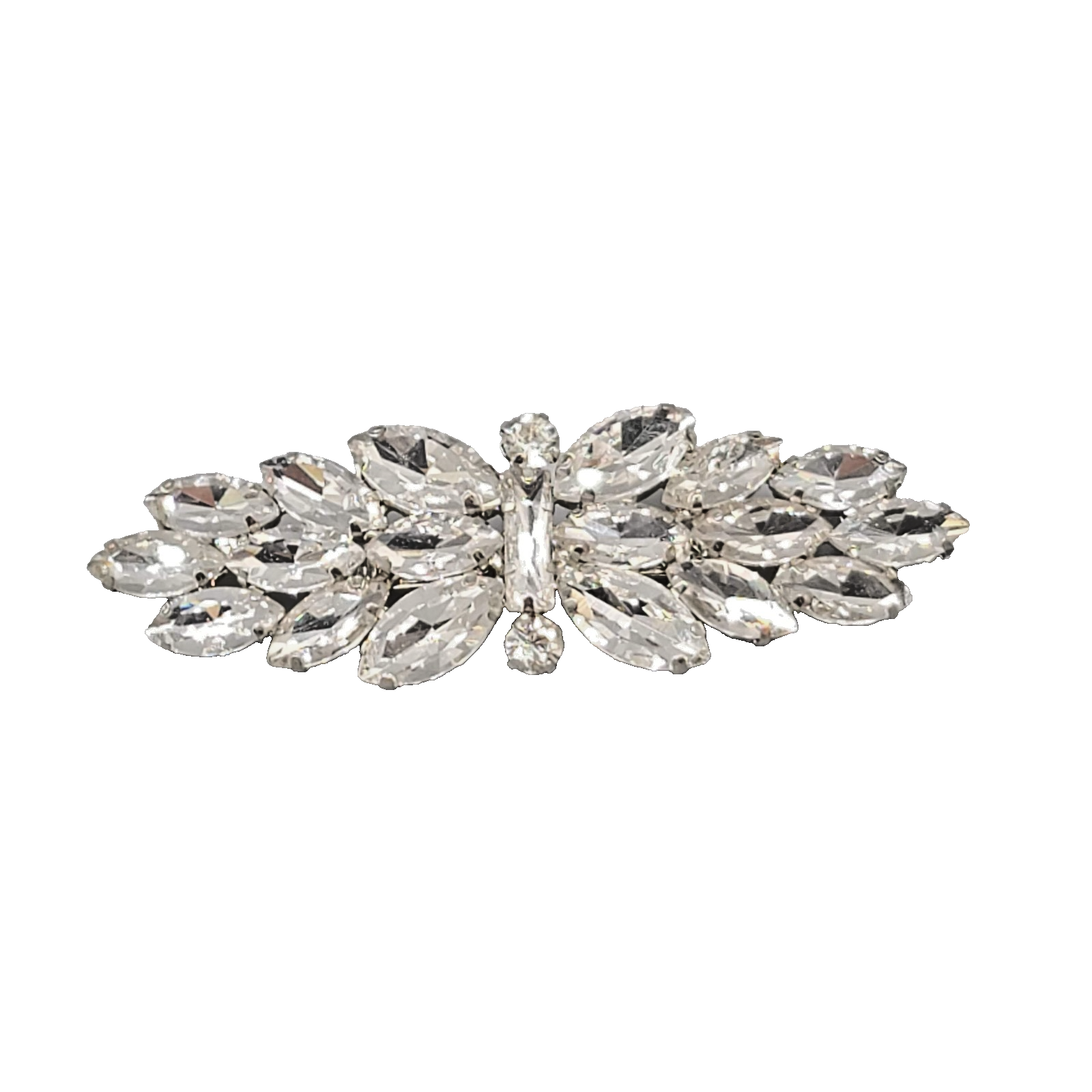 Vintage Long Clear Rhinestone Brooch Silver tone 3.75 in