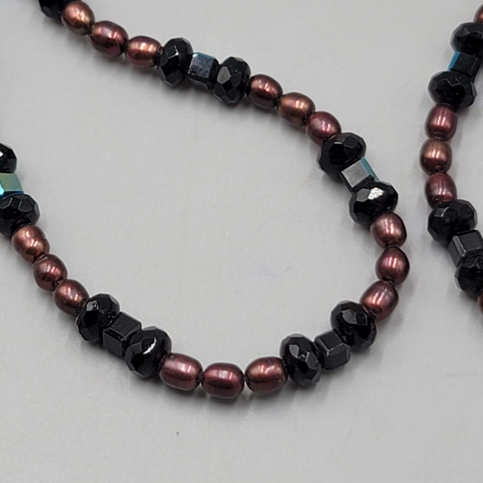Sterling Silver Bracelet And Necklace Genuine Brown Pearls Black Crystal Beads