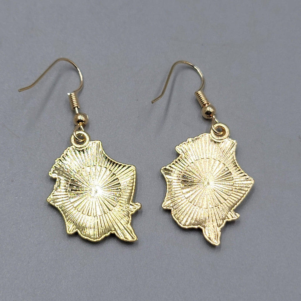 Pierced Earrings Gold tone Enamel Red Rose Moth Dangle 1"