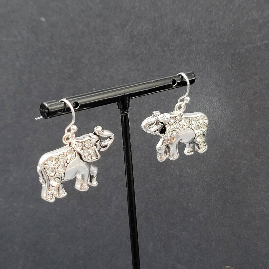 Pierced Earrings Silver tone Rhinestone Studded Dangle 3/4"