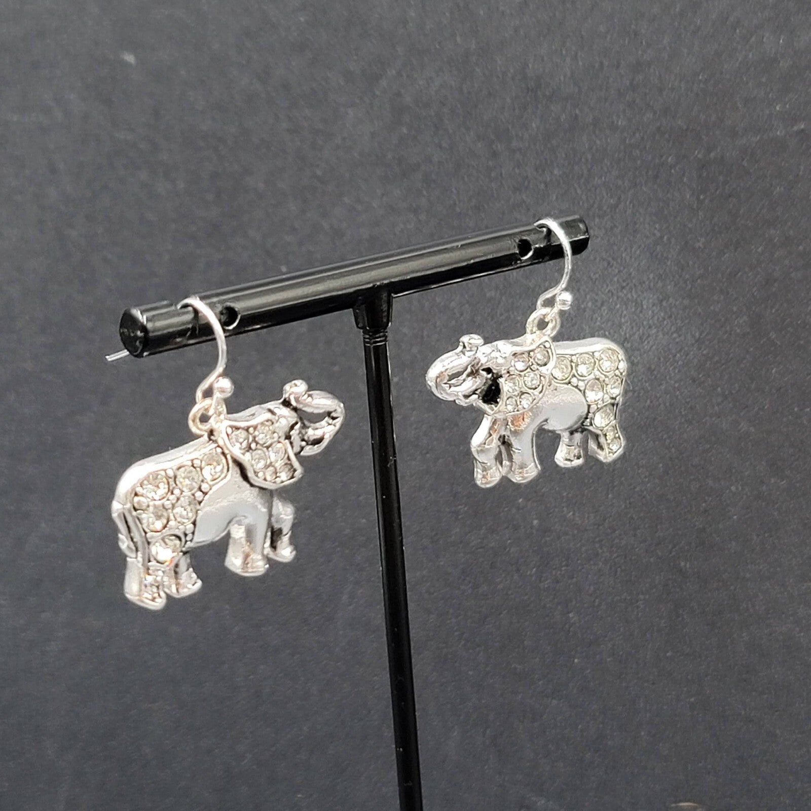 Pierced Earrings Silver tone Rhinestone Studded Dangle 3/4"