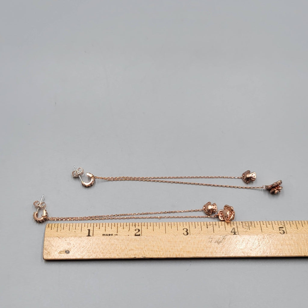 Crystal Pierced Earrings Rose Gold tone Pink LONG 4"