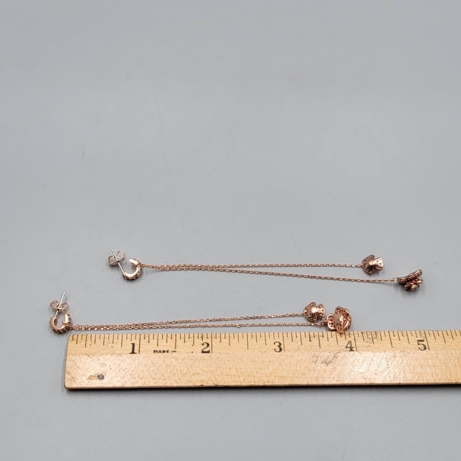 Crystal Pierced Earrings Rose Gold tone Pink LONG 4"