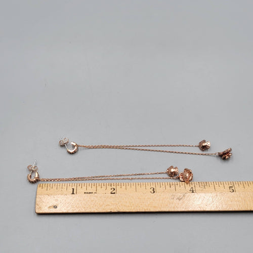 Crystal Pierced Earrings Rose Gold tone Pink LONG 4"